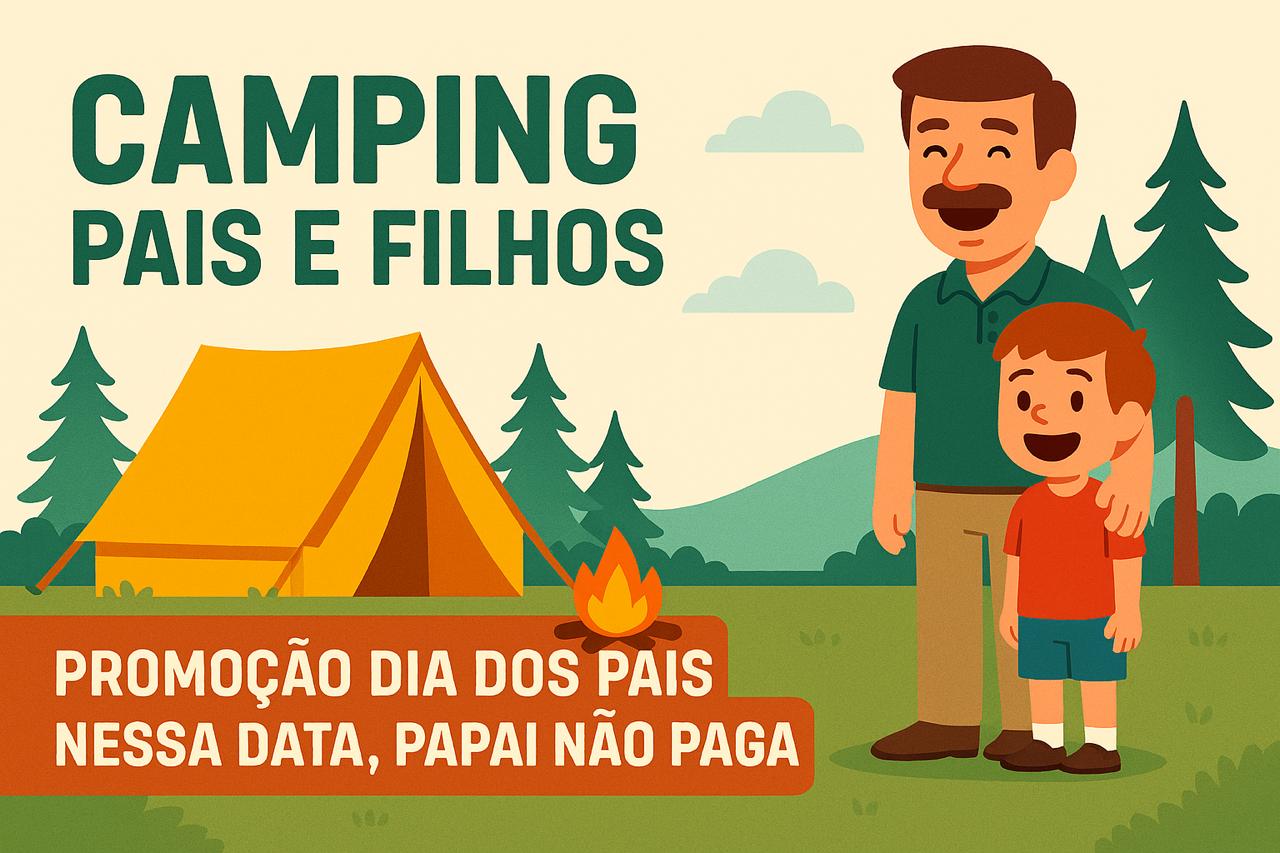 Banner de promoção de Dia dos Pais no Camping Pais e Filhos